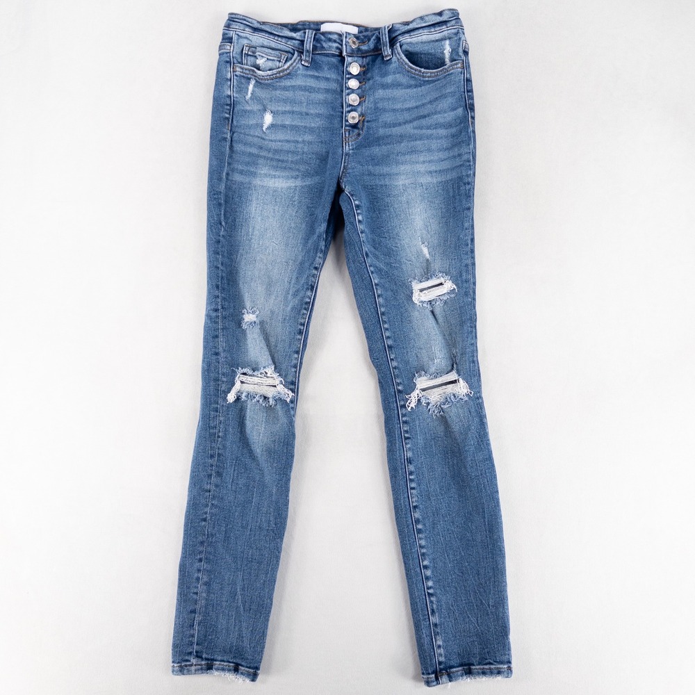 Vervet Womens Skinny Jeans 29 Blue Distressed Mid Rise Button Fly VT971